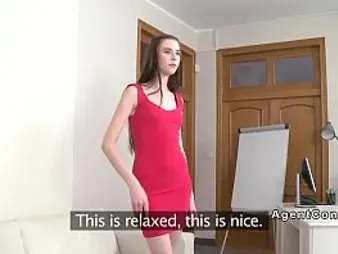 Euro honey with brief hair gets pounded rock-hard in the office casting