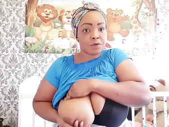 Step-mother Nigerian mummy demonstrates off how to milk her ample black bra-stuffers