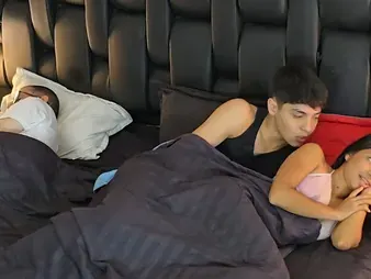 Hot stepsister shares couch with stepbro & his parents, and we get hot and heavy behind his back