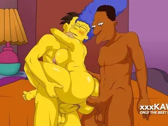 See Carl added to Lenny in a ultra-kinky 3some with Marge Simpson's humungous melons